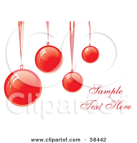 Royalty-Free (RF) Clipart Illustration of Four Red Suspended Christmas Baubles With Sample Text by MilsiArt