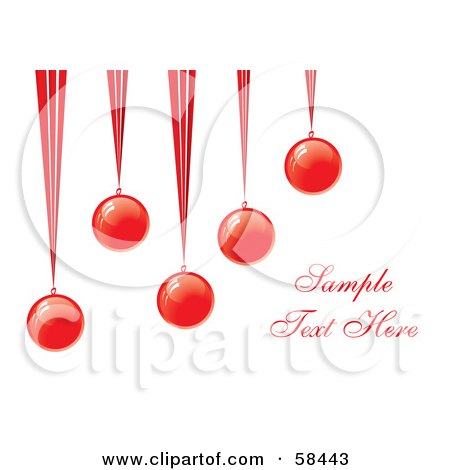 Royalty-Free (RF) Clipart Illustration of Five Red Suspended Christmas Baubles With Sample Text by MilsiArt