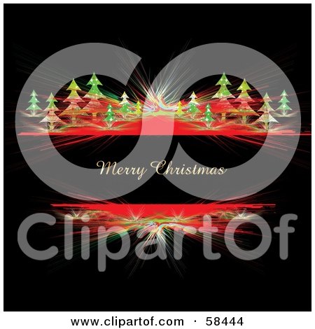 Royalty-Free (RF) Clipart Illustration of a Merry Christmas Greeting With Red Fractals And Trees On Black by MilsiArt