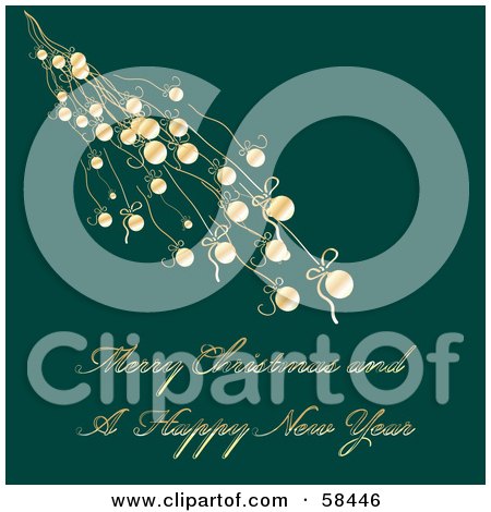 Royalty-Free (RF) Clipart Illustration of a Green Christmas Greeting With Hanging Ornaments And Text by MilsiArt