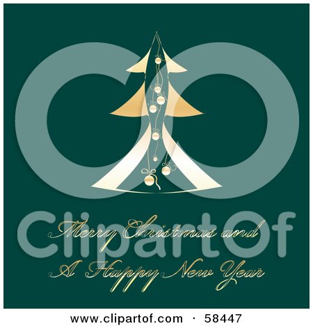 Royalty-Free (RF) Clipart Illustration of a Green Christmas Greeting With A Gold Christmas Tree by MilsiArt