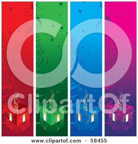 Royalty-Free (RF) Clipart Illustration of a Digital Collage Of Four Colorful Christmas Banners With Gifts by MilsiArt