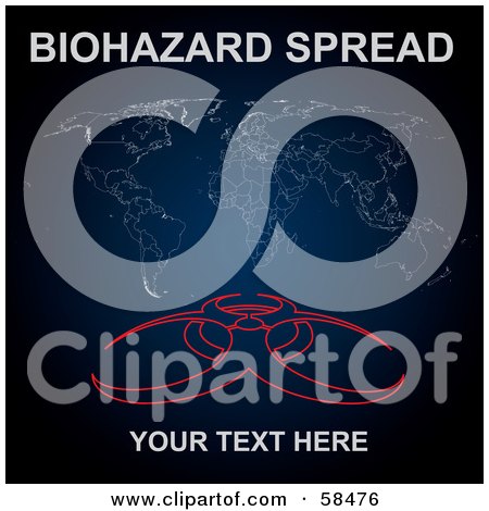 Royalty-Free (RF) Clipart Illustration of a Black, Blue And Red Biohazard Spread Map Background With Sample Text by MilsiArt