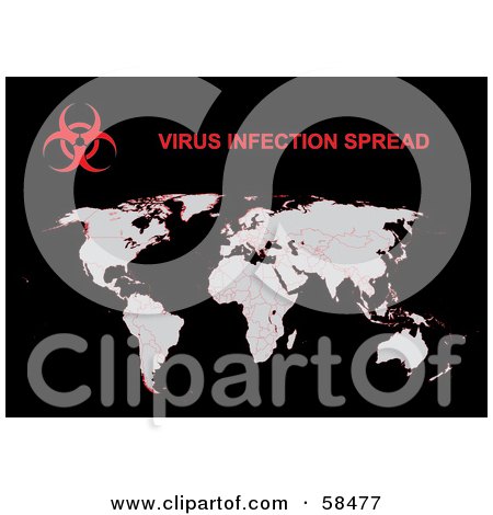 Royalty-Free (RF) Clipart Illustration of a Red, White And Black Virus Infection Spread Map Background by MilsiArt