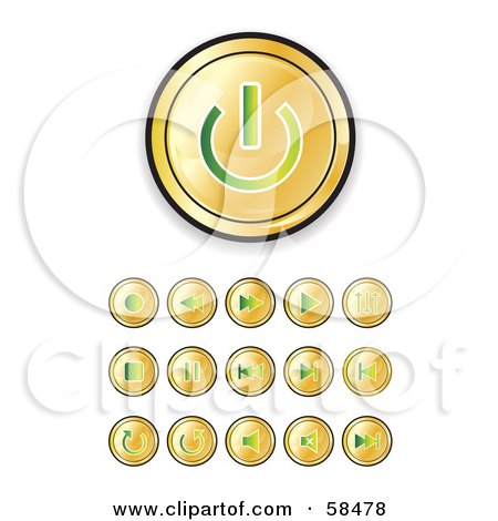 Royalty-Free (RF) Clipart Illustration of a Digital Collage Of Shiny Gold And Green Media Buttons by MilsiArt