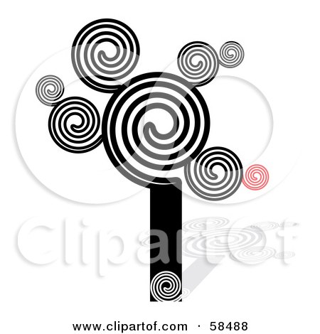 Royalty-Free (RF) Clipart Illustration of a Swirly Tree Design In Black, White And Red by MilsiArt