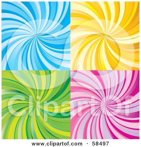 Royalty-Free (RF) Clipart Illustration of a Digital Collage Of Blue, Yellow, Green And Pink Swirl Vortex Backgrounds by MilsiArt