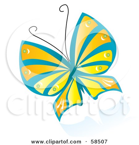 Royalty-Free (RF) Clipart Illustration of a Beautiful Blue, Orange And Yellow Fluttering Butterfly by MilsiArt