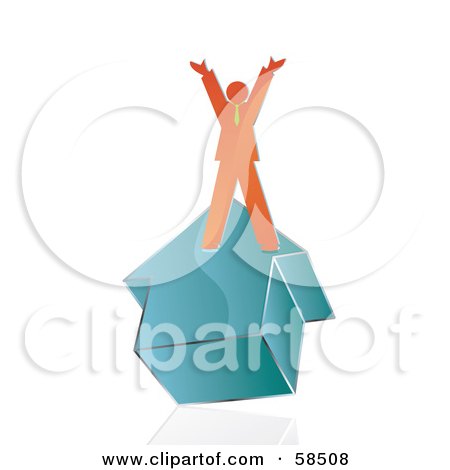Royalty-Free (RF) Clipart Illustration of an Orange Businessman Standing On Top Of A House by MilsiArt