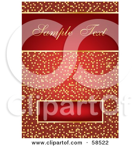 Royalty-Free (RF) Clipart Illustration of a Beautiful And Elegant Red And Gold Tile Invitation Background by MilsiArt