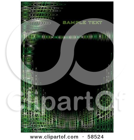 Royalty-Free (RF) Clipart Illustration of a Black Vertical Background With Sample Text And Green Futuristic Waves by MilsiArt