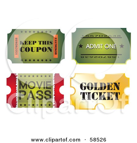Royalty-Free (RF) Clipart Illustration of a Digital Collage Of Four Ticket Stubs by MilsiArt
