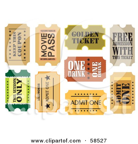 Royalty-Free (RF) Clipart Illustration of a Digital Collage Of Nine Ticket Stubs by MilsiArt