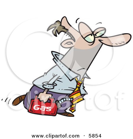 Business Man Walking With a Can of Gasoline Because His Car Ran Out of Gas Clipart Illustration by toonaday