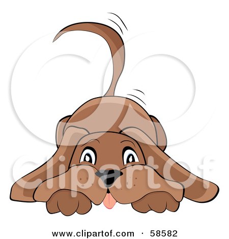 Royalty-Free (RF) Clipart Illustration of a Brown Doggy Resting His Head On His Paws And Wagging His Tail by MilsiArt