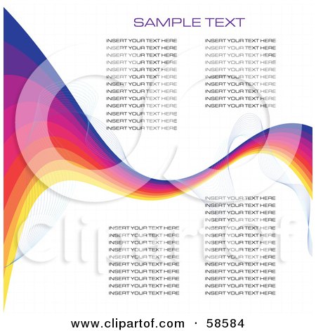 Royalty-Free (RF) Clipart Illustration of a Wave Of Rainbow Lines And Paragraphs Of Sample Text by MilsiArt