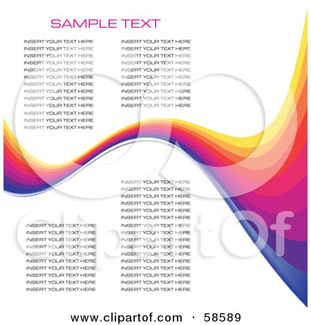 Royalty-Free (RF) Clipart Illustration of a Wave Of Colorful Lines And Paragraphs Of Sample Text by MilsiArt