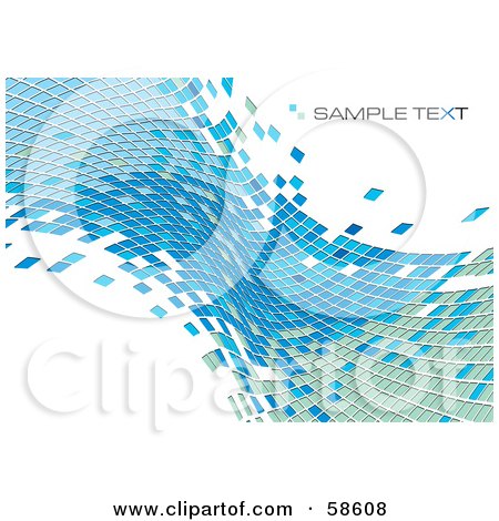 Royalty-Free (RF) Clipart Illustration of a Blue Tile Wave Mosaic Background With Sample Text - Version 5 by MilsiArt