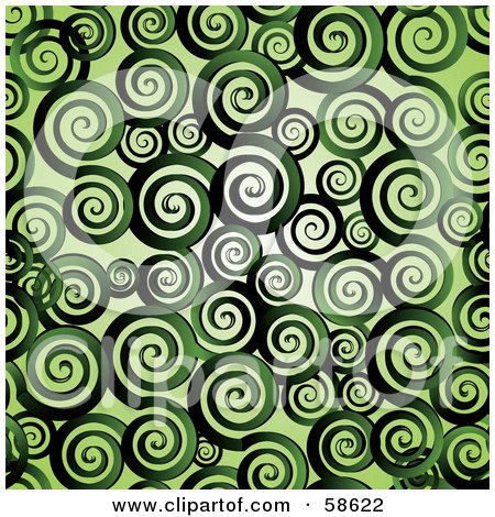 Royalty-Free (RF) Clipart Illustration of a Green Background Of Retro Spirals. by MilsiArt
