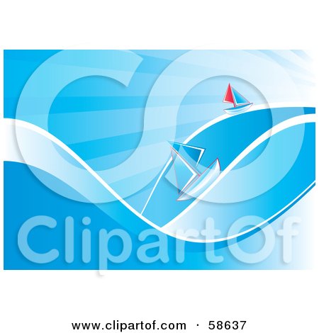Royalty-Free (RF) Clipart Illustration of Two Small Sailboats Floating On Blue Waves by MilsiArt