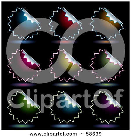 Royalty-Free (RF) Clipart Illustration of a Digital Collage Of Dark Peeling Seal Stickers With Shadows On Black by MilsiArt