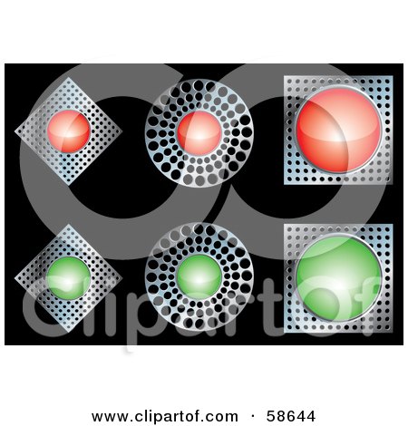 Royalty-Free (RF) Clipart Illustration of a Digital Collage Of Metal, Red And Green Web Buttons by MilsiArt