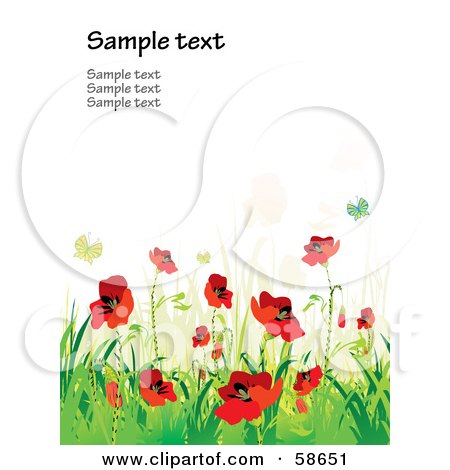 Royalty-Free (RF) Clipart Illustration of a Poppy Field And Butterfly Background With Sample Text - Version 1 by MilsiArt
