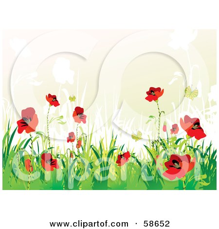 Royalty-Free (RF) Clipart Illustration of a Poppy Field And Butterfly Background With Sample Text - Version 2 by MilsiArt