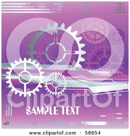 Royalty-Free (RF) Clipart Illustration of a Purple Industrial Gear Cog Background With Sample Text by MilsiArt