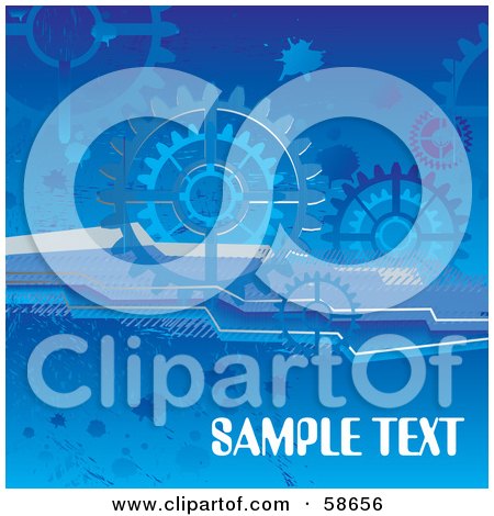 Royalty-Free (RF) Clipart Illustration of a Blue Industrial Gear Cog Background With Sample Text by MilsiArt