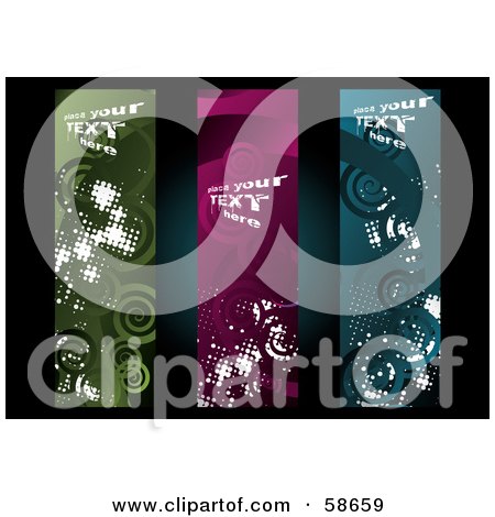 Royalty-Free (RF) Clipart Illustration of a Digital Collage Of Three Grungy Spiral Banners by MilsiArt