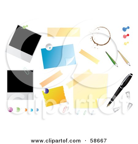 Royalty-Free (RF) Clipart Illustration of a Digital Collage Of Bulletin And Office Items On White by MilsiArt