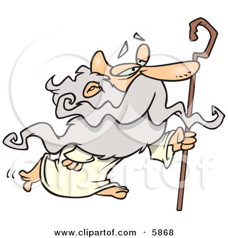 Personification of a Senior Man, Father Time, in a Robe, Walking With a Cane Clipart Illustration by toonaday
