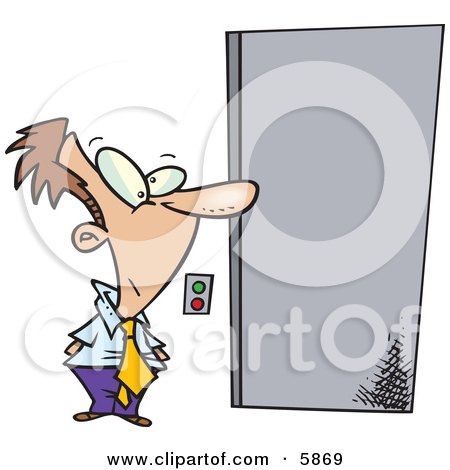 Business Man Waiting For an Elevator to Open Clipart Illustration by toonaday