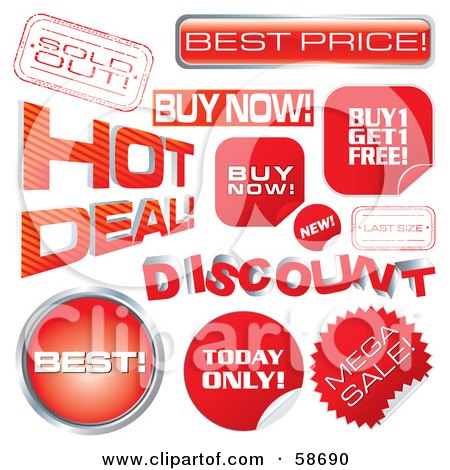Royalty-Free (RF) Clipart Illustration of a Digital Collage Of Red Retail Discount Tags by MilsiArt