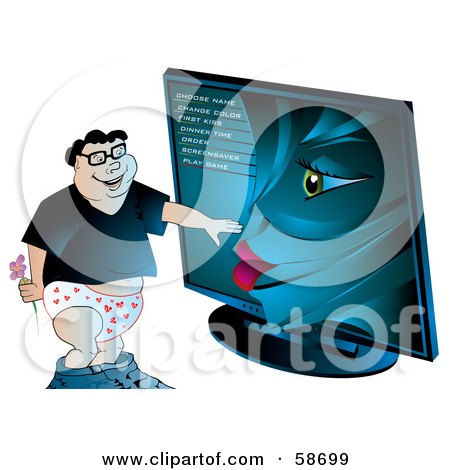 Royalty-Free (RF) Clipart Illustration of a Chubby Man Getting Sensual With His Virtual Date by MilsiArt