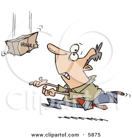 Business Man Rushing to Catch a Falling Fragile Package Clipart Illustration by toonaday
