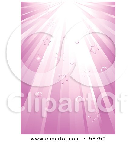 Royalty-Free (RF) Clipart Illustration of a Background Of Pink Rays With Stars, Bursts And Circles by MilsiArt