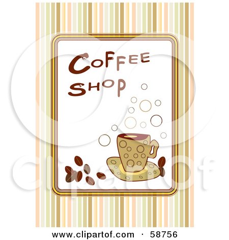Royalty-Free (RF) Clipart Illustration of a Coffee Shop Sign With Bubbles, Coffee, Beans And Stripes by MilsiArt