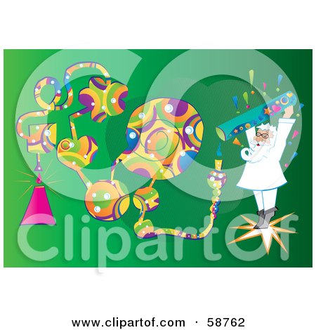 Royalty-Free (RF) Clipart Illustration of a Mad Scientist Pouring Colorful Shapes Out Of A Test Tube by MilsiArt