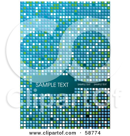 Royalty-Free (RF) Clipart Illustration of a Green, White And Blue Shiny Mosaic Tile Background With Sample Text by MilsiArt