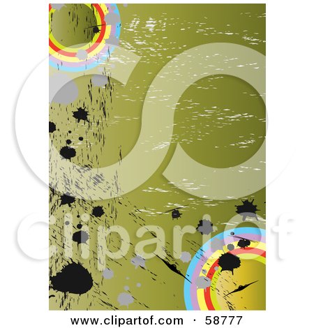 Royalty-Free (RF) Clipart Illustration of a Grungy Green Military Background With Splatters And Circles by MilsiArt