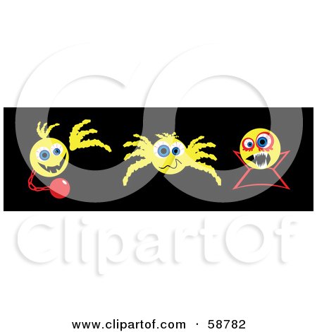 Royalty-Free (RF) Clipart Illustration of a Digital Collage Of Three Yellow Ghost, Spider And Vampire Emoticons by kaycee