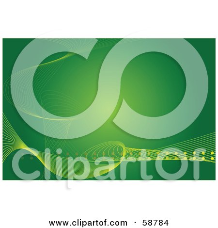 Royalty-Free (RF) Clipart Illustration of a Green Background Bordered With Thin White Wire Waves And Dots by kaycee
