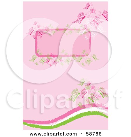 Royalty-Free (RF) Clipart Illustration of a Pink Background With A Blank Text Box, Waves And Elegant Butterflies by kaycee