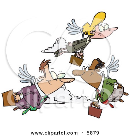 Business People Carrying Briefcases, Flying With Wings on Their Way to Work, Transportation of the Future Clipart Illustration by toonaday