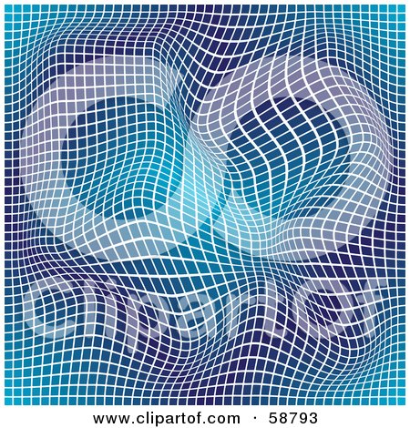 Royalty-Free (RF) Clipart Illustration of a Wavy Blue Background With White Deformed Grid Lines by kaycee