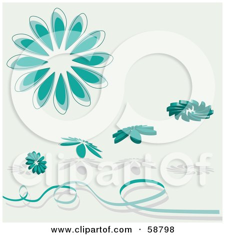 Royalty-Free (RF) Clipart Illustration of Teal Daisy Flower Objects With Shadows And A Ribbon by kaycee