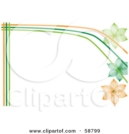 Royalty-Free (RF) Clipart Illustration of a Border Of Orange And Green Lines And Wire Flowers On White by kaycee