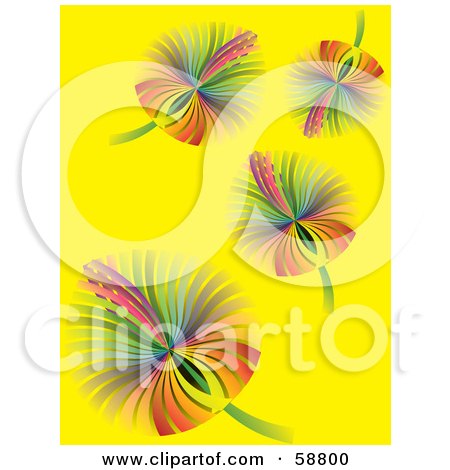 Royalty-Free (RF) Clipart Illustration of Rainbow Colored Autumn Leaves Falling Down Over Yellow by kaycee